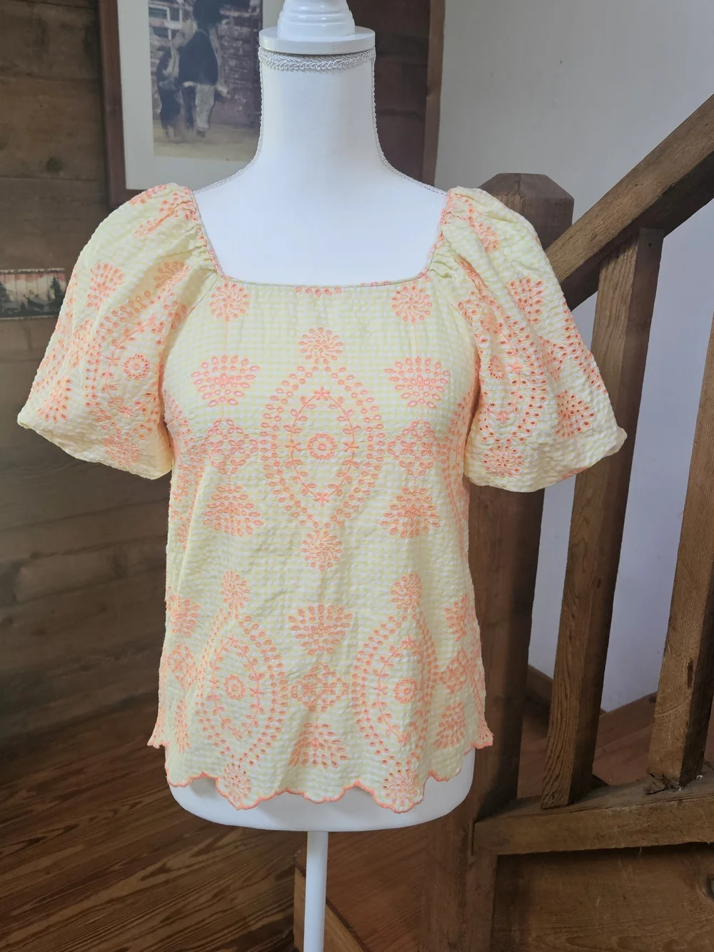 Lilly Pulitzer Yellow And Orange Eyelet Puff-Sleeve Top
